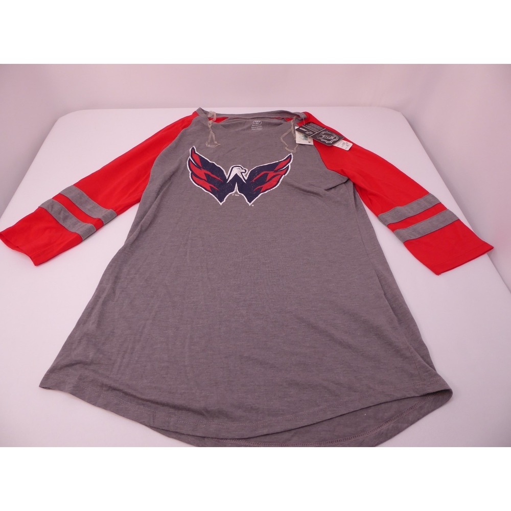 NWT NHL Washington Capitals Womens Small Three Quarter Sleeved Red & Gray TShirt
